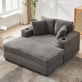 Garvee 60-Inch Oversized Chaise Lounge Chair With Charging Station & Cup Holders, Indoor Living Room Sofa, Grey, Spacious Comfort - Corduroy | Gray