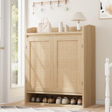 Garvee Rattan Shoe Cabinet with 2 Doors, 5-Tier Adjustable Shelves, Wooden Shoe Storage Organizer for Entryway, Natural Color, 31.5"L x 15.75"W x 39.4"H - Natural