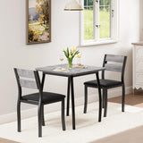 Garvee 3 Piece Dining Table Set for 2 with Upholstered Chairs and Metal Frame, Small Kitchen Apartment, 29x29x30 inches, Grey