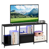 Garvee 55 In TV Stand With LED Light, Open Shelves & Fabric Drawer For Living Room & Bedroom, Black