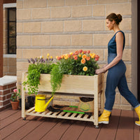 Garvee 48x24x32-Inch Mobile Elevated Garden Bed with Lockable Wheels & Storage Shelf, Tall Wood Planter Box, Acorn Brown