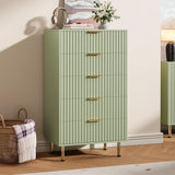 Garvee 5 Drawer Dresser Green Fluted Wooden Organizer for Bedroom Living Room Hallway Kids Room 48 in Tall Modern Chest