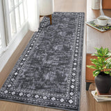 Garvee Washable Runner Rug 2x6 Non Slip Low Pile Soft Plush Hypoallergenic TPE Backing Modern Solid Grey for Hallway Kitchen Bath - Border | Grey