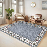 Garvee Washable 8x10 Floral Living Room Rug Non Slip Soft Low Pile Grey - Grey