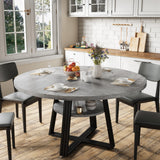 Garvee Round Dining Table for 4-6 with Storage Shelf, 47.2" Farmhouse Kitchen Table, Grey, Space-Efficient, Durable Metal Legs