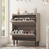 Garvee Shoe Cabinet with 2 Flip Drawers, Wooden Shoe Organizer, Adjustable Shelf for Entryway, Hallway, Living Room, Grey, 34.5"L x 10.5"W x 37.5"H - Grey
