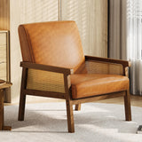 Garvee PU Leather Rattan Armchair Wooden Frame High Back Upholstered Reading Chair Brown Living Room Bedroom - Pu Leather, Brown