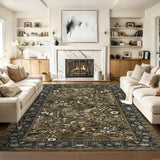 Garvee Large Area Rugs 8x10 Brown Washable Rugs for Living Room Soft Non Slip Bedroom Rug Botanical Floral Vintage Low Pile Carpet - Brown