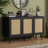 Garvee Buffet Cabinet with Storage, 47.2" Rattan Sideboard, Adjustable Shelves, Modern Coffee Bar Credenza for Kitchen, Living Room, Entryway, Dining Room, Natural Rattan - Black