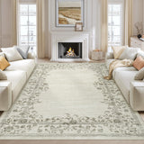 Garvee Extra Large 9x12 Washable Rug with Non Slip Backing Modern Floral Print Beige for Living Room, Low Pile Foldable Thin Mat - Floral|Beige