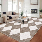 Garvee 9x12 Washable Area Rug Neutral Brown Distressed Checkered Living Room Nursery Office Carpet - Checkered|Brown