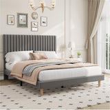 Garvee Full Size Bed Frame Adjustable Height Headboard Velvet Upholstered Platform Bed Frame Grey Modern Bedroom 41-45 Inches - Grey
