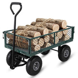 Garvee Steel Garden Cart, 440 lb Capacity Green Utility Wagon with Removable Mesh Sides for Flatbed Use, 10 in Pneumatic Tires, Adjustable Pull Handle, Powder Coated Frame for Hauling Tools, Firewood and Supplies in Yard, Lawn and Farm Work - Green