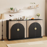 Garvee Mid-Century Modern Buffet Cabinet with Fluted Doors & Adjustable Shelves for Dining Room Living Room Kitchen Black Brown Arched Design