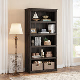 Garvee 5 Tier Farmhouse Bookcase Wooden Bookshelf with Storage for Home Office Living Room Bedroom Grey 67.4" H x 31.5" W x 12.8" D - Black Relief Mountain Pattern