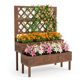 Garvee Wood Planter Box with Trellis, 41.93"x22.44"x52.95" Raised Garden Bed, Brown, Patio Horticulture