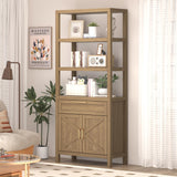 Garvee 71" Bookshelf and Bookcase with Doors, 5 Tier Tall Bookshelf Storage with Cabinet and Drawer, Modern Bookshelf Cabinet with Adjustable Shelves,Large Farmhouse Bookcases Library Book Case for Home Offi