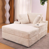 Garvee Oversized Corduroy Chaise Lounge with Hidden Storage Ottoman, 3-Pillow Cloud Couch for Living Room & Bedroom, 56.3"x43.3"x32.7", Ribbed Corduroy, Modern Low-Profile - Corduroy Off-White