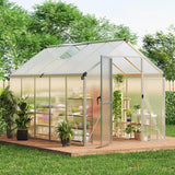 Garvee 6x8 FT Polycarbonate Greenhouse with Aluminum Frame, Lockable Door, Adjustable Vent, Outdoor Garden Use, Green - 6*8 Sliding Door With New Original Color Handle And Plastic Window Opener