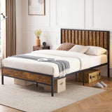 Garvee Full Bed Frame with Wood Headboard + Platform Metal Frame + Heavy Duty Steel Slats + Sturdy, Noise-Free + No Box Spring Needed + 12.6" Under Bed Storage + Easy Assembly