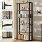 Garvee 71" Tall 6-Tier Bookshelf Industrial Bookcase for Home Office Bedroom Living Room, Black - Retro Color Plate + Black Tube