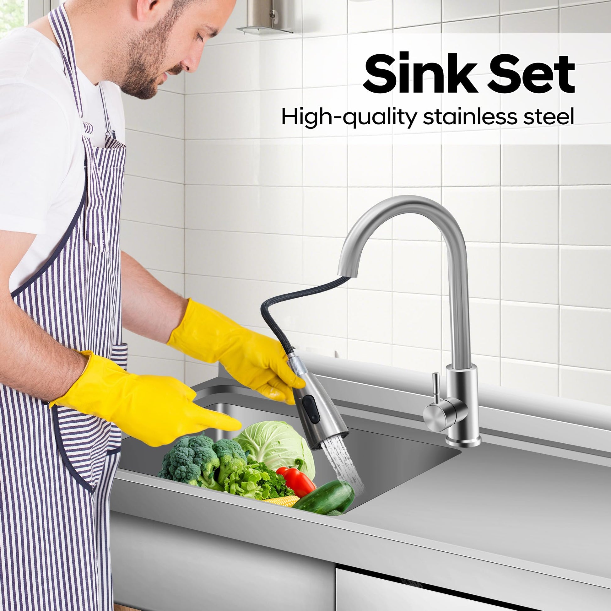 Garvee 39"W x 14"D x 33"H  Stainless Steel Utility Sink Single Bowl Free Standing with Right Drawer Workbench Rack Faucet Hot Cold Water for Laundry Kitchen Garage Workshop Outdoor