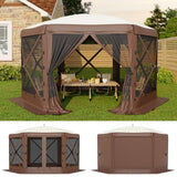 Garvee 11.5FT 6-Sided Pop Up Gazebo Tent with Mesh Panels & Removable Wind Cloths for Camping and Outdoor Events, Beige & Khaki - Beige & Khaki