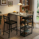 Garvee 3-Piece Kitchen Table Set With Storage Shelves & Upholstered Chairs For Small Spaces, Grey, Iron & Wood