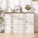 Garvee 6 Drawer Dresser Fluted Horizontal Chest of Drawers for Bedroom 47" Wide Wood White & Brown - White & Brown