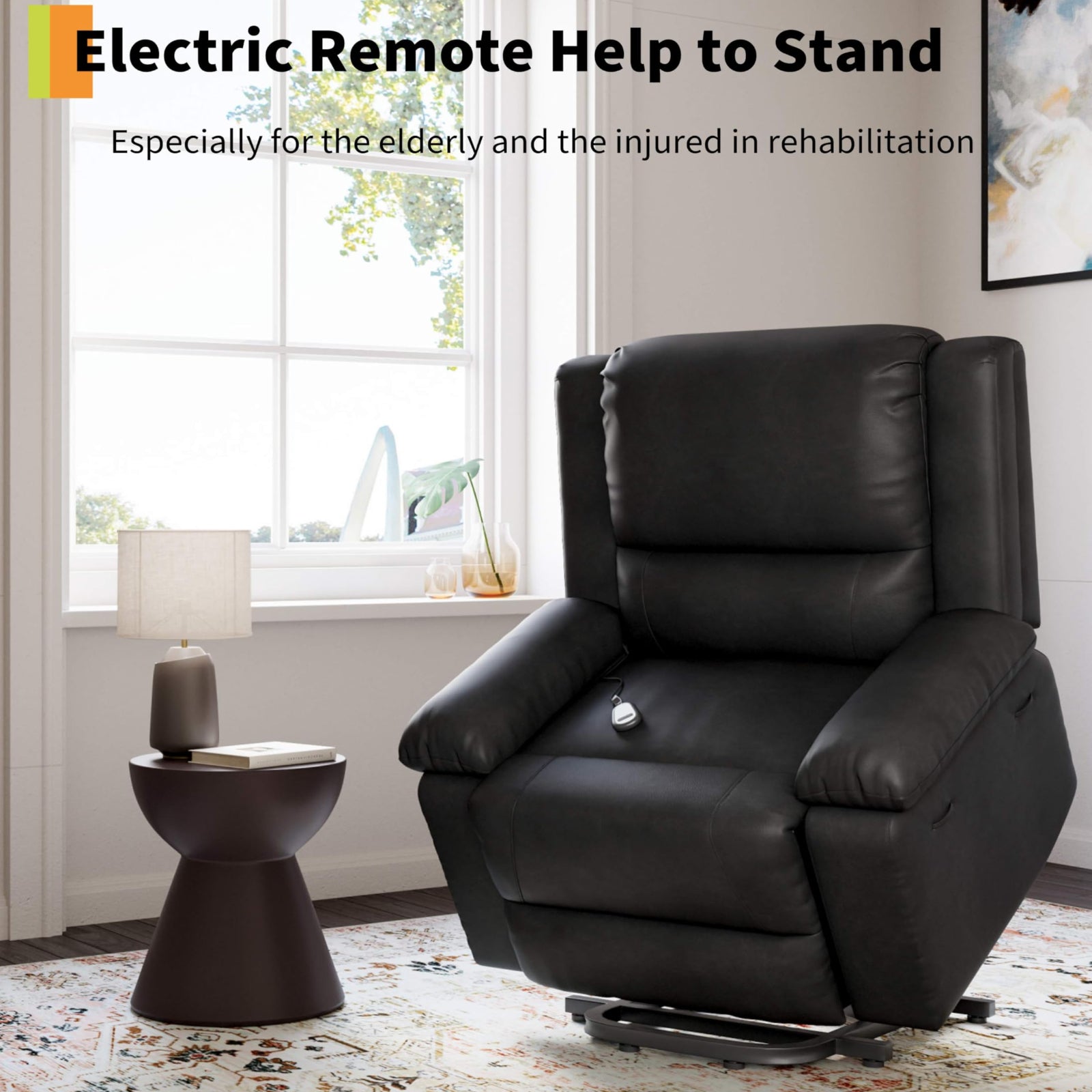 Garvee Electric Power Lift Recliner Chair for Elderly – PU Leather, Heated Massage, Adjustable Backrest & Footrest, Heavy Duty Mobility Support, 400 lbs Capacity – Black