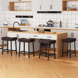 Garvee Modern Backless Bar Stools 61cm PU Leather Padded Seat Metal Frame Footrest Kitchen Bar Dining Black - Negro + Marrón