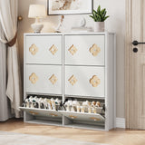 Garvee Shoe Cabinet with 6 Flip Drawers, Adjustable Shelves, Flower Pattern & Diamond Handle, Slim White Wooden Organizer for Entryway - Antique White