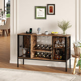 Garvee 47 in Industrial Coffee Bar Cabinet with LED Lights and Power Outlets, Rustic Brown, Home Dining Living Room - Rust Brown