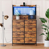 Garvee Rustic Dresser with Charging Station, App-Controlled RGB LED, 11 Fabric Drawers, Anti-Tipping Design for Bedroom, Living Room, Brown - Rustic Brown