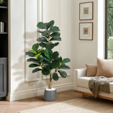 Garvee 4 ft Fiddle Leaf Fig Tree Artificial with 48 Leaves, Grey Planter, Indoor Home Office Decor, Realistic Faux Ficus Lyrata - With Black Planter