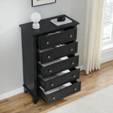 Garvee Tall Wood Dresser 48 in With 5 Drawers White Chest of Drawers for Bedroom Living Room Hallway - Black