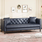 Garvee 81 in Leather Couch with Deep Seat & 2 Pillows for Living Room, Modern 3 Seater Sofa, Blue - Dark Blue