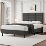 Garvee King Size Bed Frame with Adjustable Memory Foam Headboard, Linen Upholstered Platform Bed, Grey, 700lbs Support, No Box Spring Needed