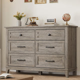 Garvee 6 Drawer Dresser with Storage for Bedroom Living Room Entryway, 47 in Wide, Grey, Wooden Closet Chest - Retro Gray