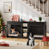 Garvee Dog Crate Furniture for 2 Dogs with Storage and Feeding Bowls, Indoor Double Dog Kennel TV Stand, Small Medium Dogs, Black - Black