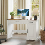 Garvee 47" Farmhouse Executive Desk Wood Home Office Desk with Drawers and Storage Cabinet Rustic Writing Desk 47" Antique White