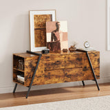 Garvee TV Stand for 47 in TV, Entertainment Center with 2 Drawers, Adjustable Shelves, U-Shaped Metal Legs, Farmhouse Wooden TV Console for Living Room, Bedroom, Amber Oak - Orange Jimu