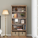 Garvee 3 Tier Farmhouse Bookcase Wooden Bookshelves with 5 Shelves for Home Office Living Room Bedroom Grey 67.4" H x 31.5" W x 12.8" D - Retro Color