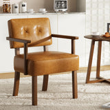 Garvee Mid-Century Accent Chair Wood Frame PU Leather Upholstered Lounge Arm Chair Living Room Bedroom Balcony Brown