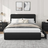 Garvee Upholstered Platform Bed Frame with Headboard, Faux Leather, Full Size, Brown, Storage Drawers, Wood Slat Support - Black
