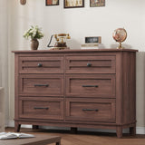 Garvee 6 Drawer Dresser for Bedroom, 47 in Wide, Walnut, Wooden Storage Chest for Living Room and Entryway