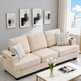 Garvee Modern 89 in 3-Seater Sofa with Cup Holders & Storage for Living Room, Beige Chenille Couch, Deep Seat, Ergonomic Support