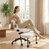 Garvee Ergonomic Cross Legged Office Chair 360° Swivel Meditation Chair With Wheels Strong Lumbar Support Adjustable Height Kneeling Desk Chairs For ADHD Yoga Home Black - Off White-Teddy Fabric