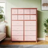 Garvee Tall Dresser with 16 Drawers, Clothes Rack & Storage Shelves for Bedroom, Large Pink Fabric Dresser for Organization