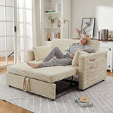 Garvee 48'' Loveseat Sleeper Sofa Bed Corduroy Couch with Adjustable Backrest Charging Station Side Pockets Living Room Bedroom Apartment White - White
